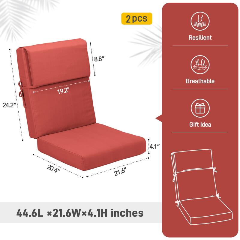 Aoodor Patio High Back Chair Cushions Set of 2