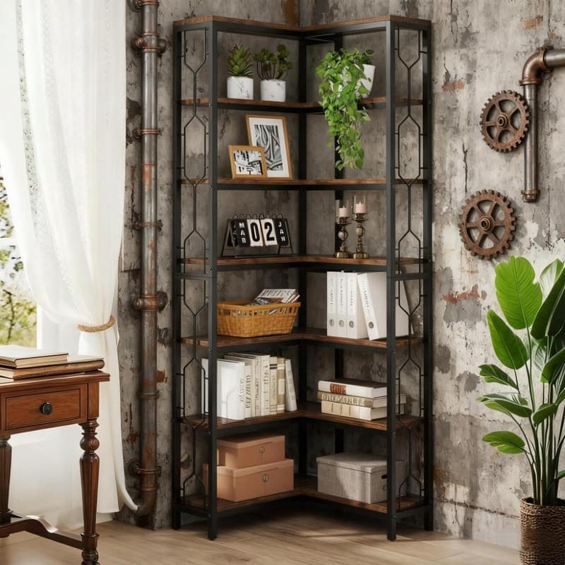 78.7" Tall 7-Tier Industrial Bookshelf - Display & Corner Shelf