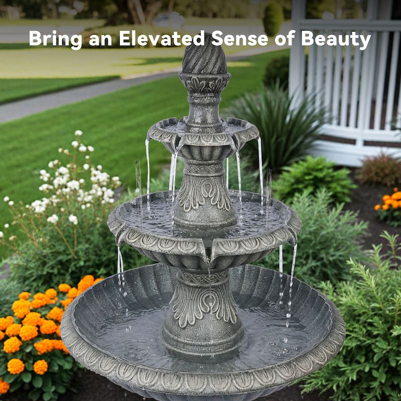 Classic 3 Tier Outdoor Water Fountain with Adjustable Flow ETL Certified Pump for Garden Patio Backyard