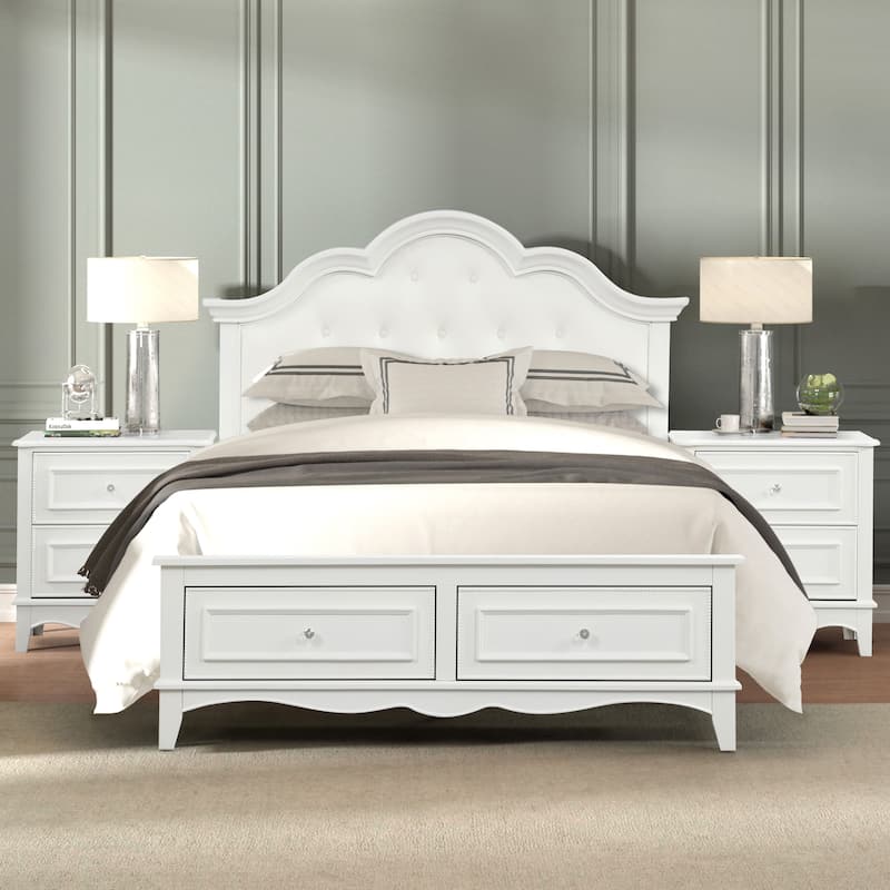 Furniture of America Lindsey Traditional 3-Piece White Platform Bedroom Set with Tufted Headboard - Twin