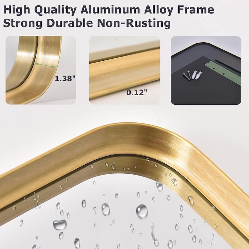 Stylish Rounded Aluminum Framed Bathroom Mirror – Full Length Wall Accent Mirror for Elegant Home Decor