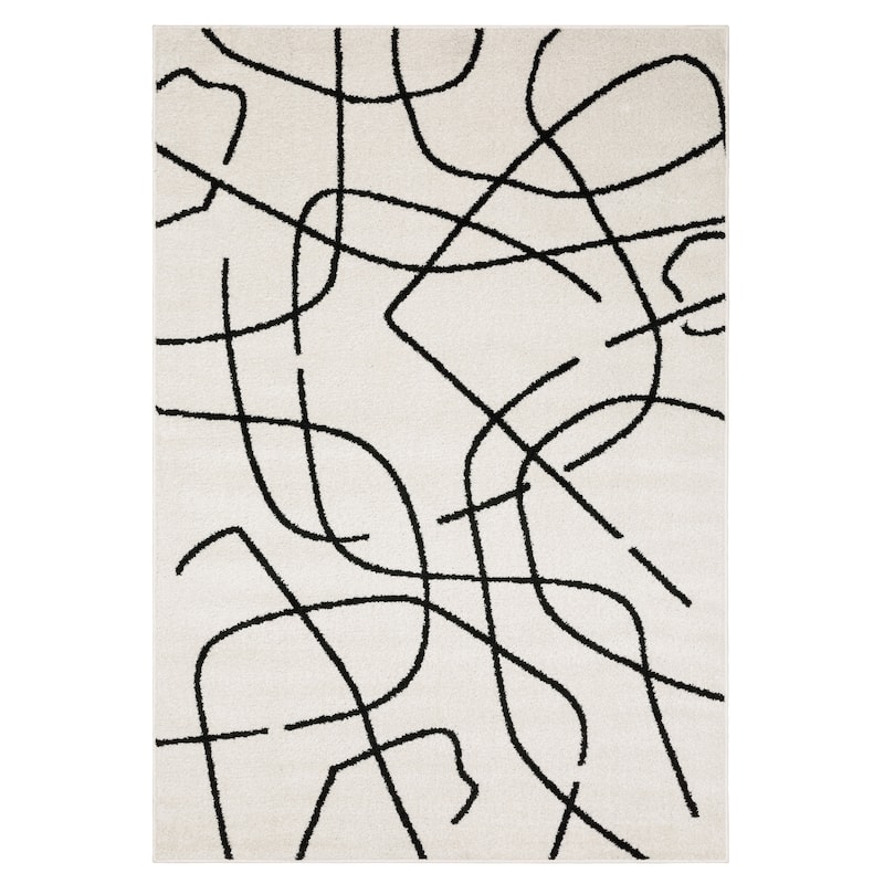 Quartz Mid-Century Abstract Lines Beige/ Black Area Rug