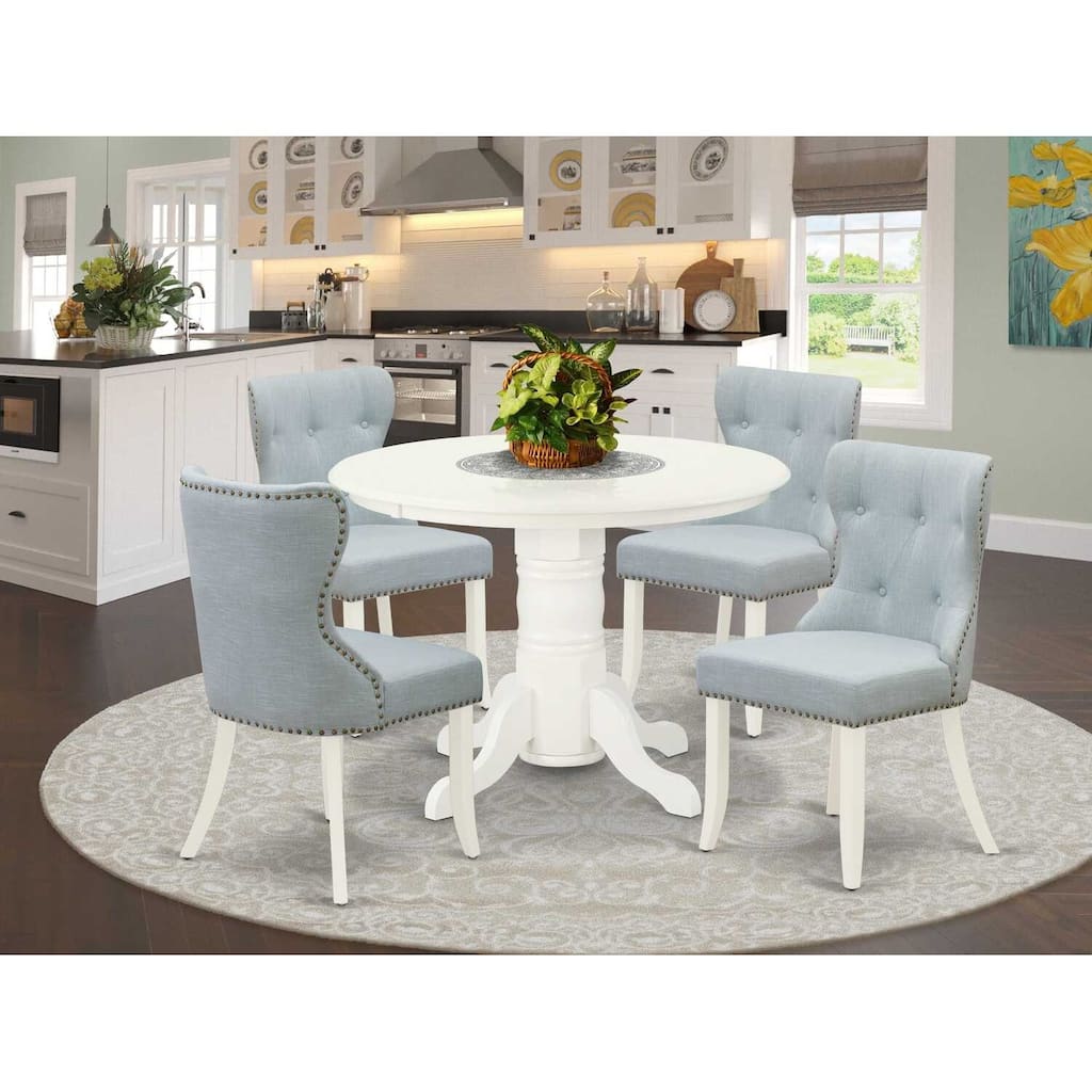 HomeStock 5-Piece Buttermilk & Cherry Finish Solid Wood Top Dining Table with 4 Parson Chair with Lattice Back