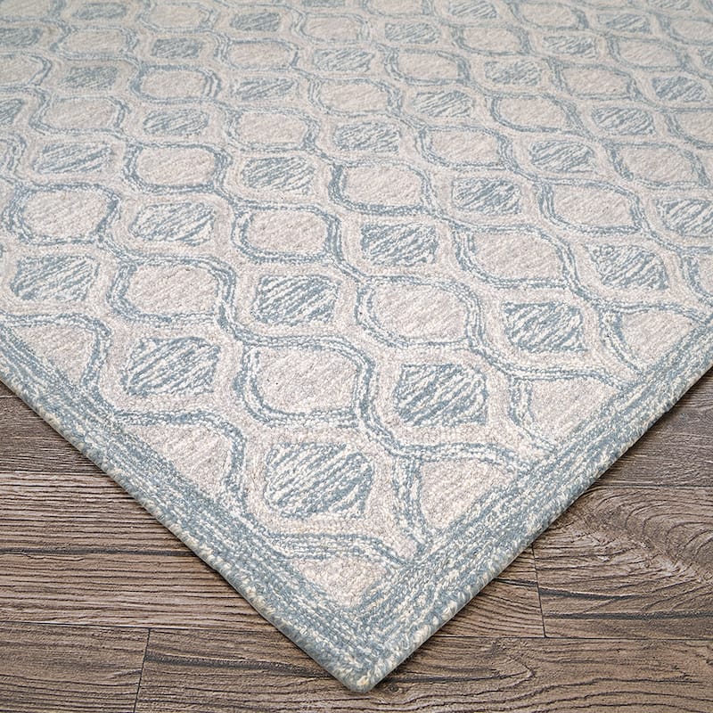 Handmade Terasia Geometric Sea Wool Area Rug