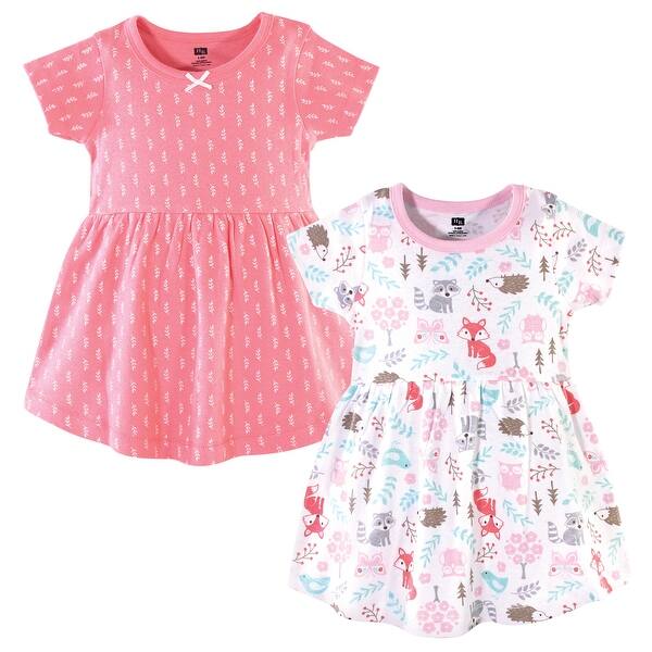 slide 1 of 1, Hudson Baby Infant and Baby Girl Cotton Short-Sleeve Dresses 2pk, Woodland Fox 6-9 Months - Woodland Fox