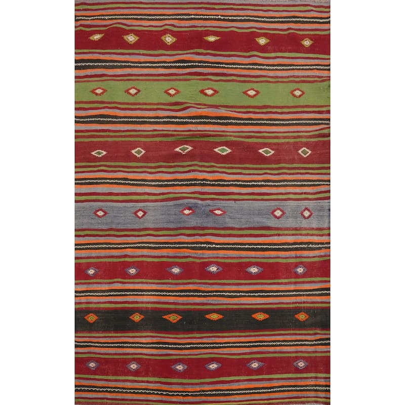 Hand Woven Oriental 100% Wool Carpet Southwestern Tribal Multi-Colored Kilim Area Rug - 7' 5'' X 5' 3''