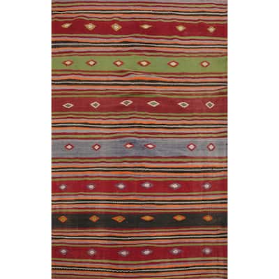Hand Woven Oriental 100% Wool Carpet Southwestern Tribal Multi-Colored Kilim Area Rug - 7' 5'' X 5' 3''