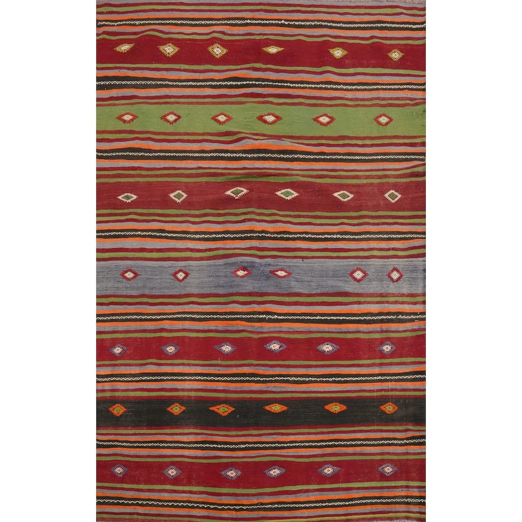 Hand Woven Oriental 100% Wool Carpet Southwestern Tribal Multi-Colored Kilim Area Rug - 7' 5'' X 5' 3''