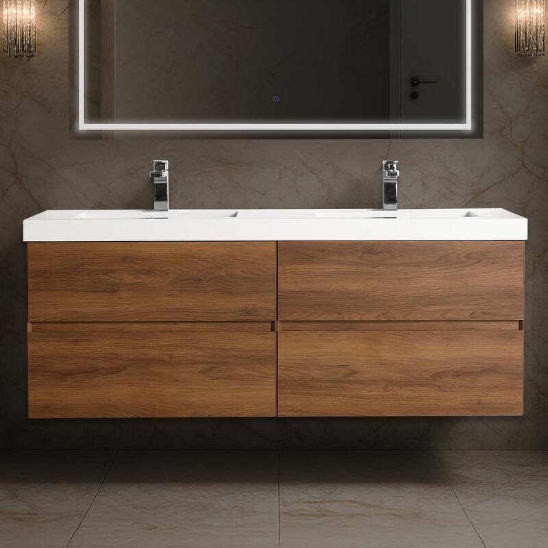 Blossom Assisi 72 Inch Wall Mounted Bathroom Vanity with Sink - Brown Walnut - 60" with Acrylic Sink