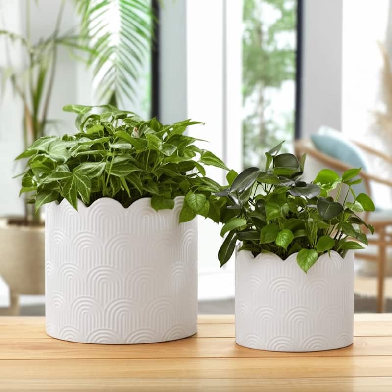 Stoneware Planters Scallop Design and Curved Rim Detail (Set of 2)