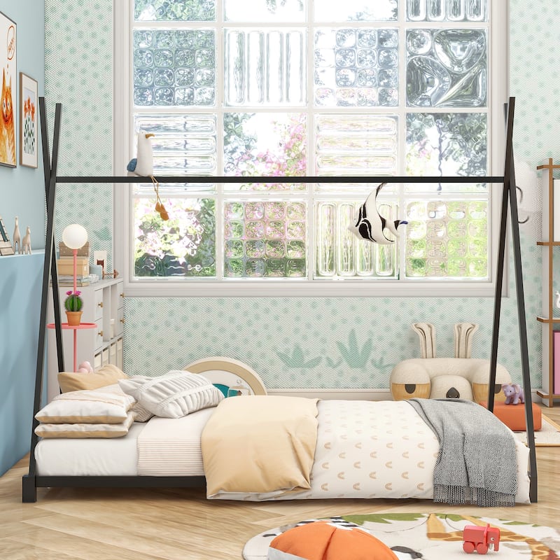 Black Wooden House Bed with Two Drawers for Boys and Girls' Bedrooms