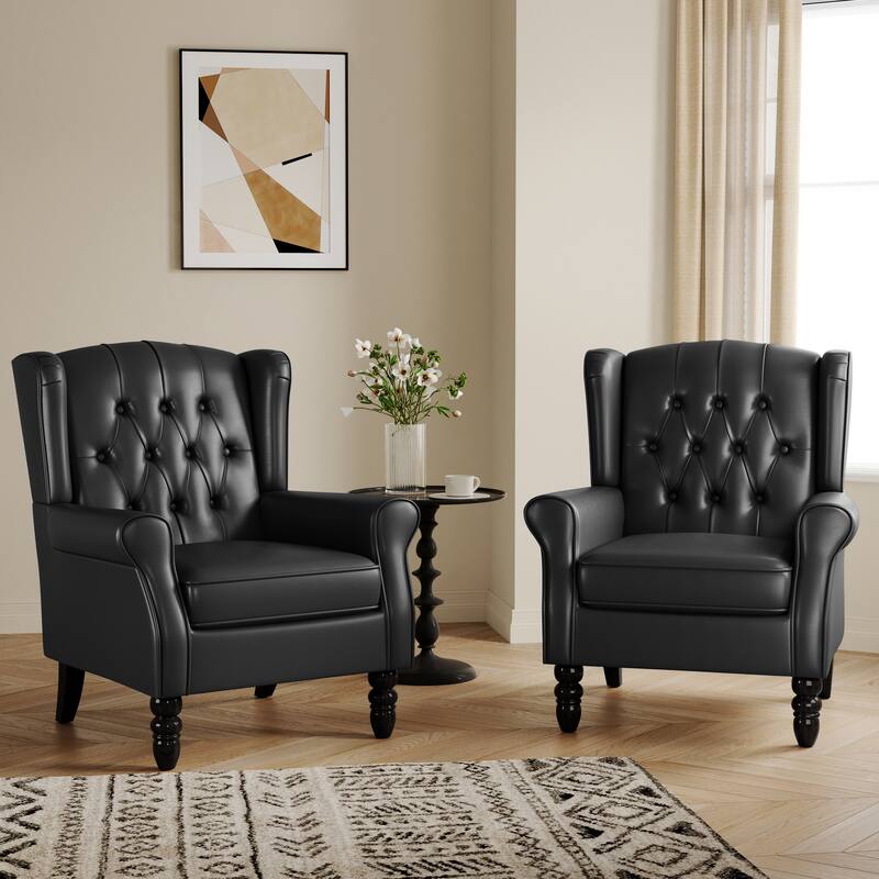Button-Tufted Accent Club Chair Wingback Armchair Set of 2