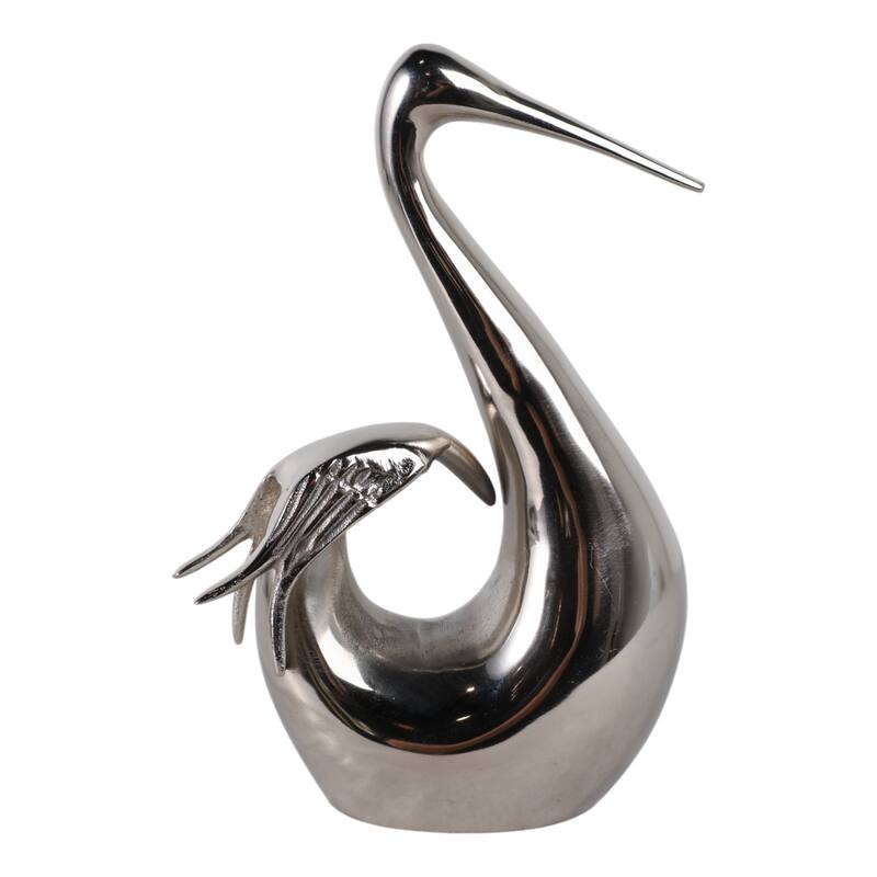 Metal Sculpture Stylish Swan Bowling Figurine Home Decor - 11" Silver - 7" x 3.5" x 11"