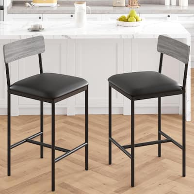 Set of 2 Upholstered Bar Chairs Counter Height Barstools for Kitchen Island - 14.5" L x 16.5" W x 37.4" H