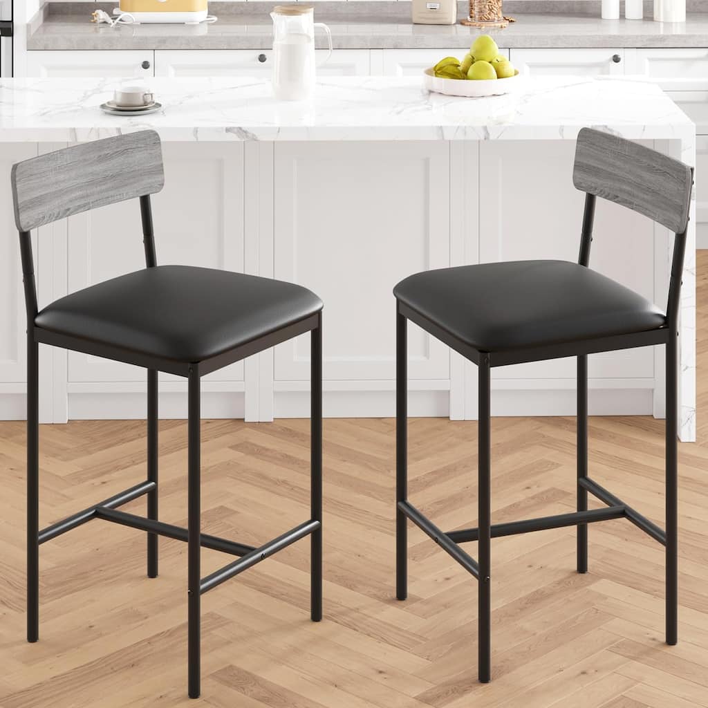 Set of 2 Upholstered Bar Chairs Counter Height Barstools for Kitchen Island - 14.5" L x 16.5" W x 37.4" H