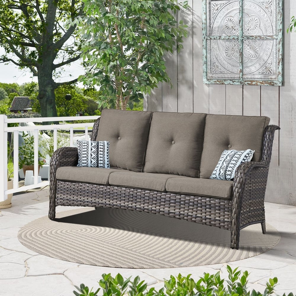 Gymojoy 3-Seat Outdoor Durable Sofa with Cushions, All-Weather PE Wicker