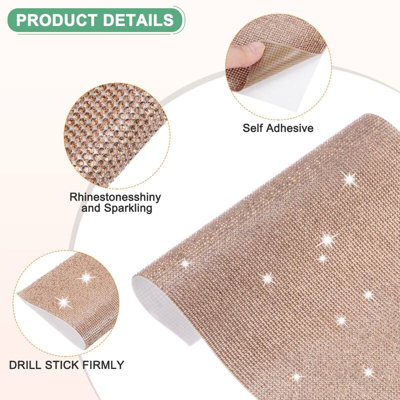 1 Roll Crystal Rhinestone Ribbon, for DIY - Champagne - 15.75 Inch x 9.45 Inch