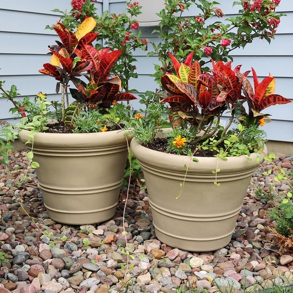 Sunnydaze Prescott Outdoor Flower Pot Planter - Pebble - 18-Inch - 2-Pack