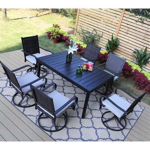 7/9-piece Patio Dining Set, 6/8 Rattan Chairs with Cushions and 1 Expandable Metal Table