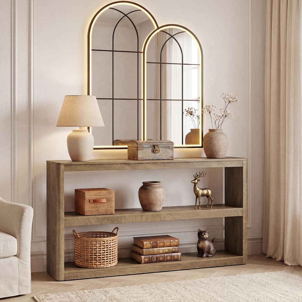 3-Tier Console Table, 63 Inch Long Entryway Table with Storage Shelves
