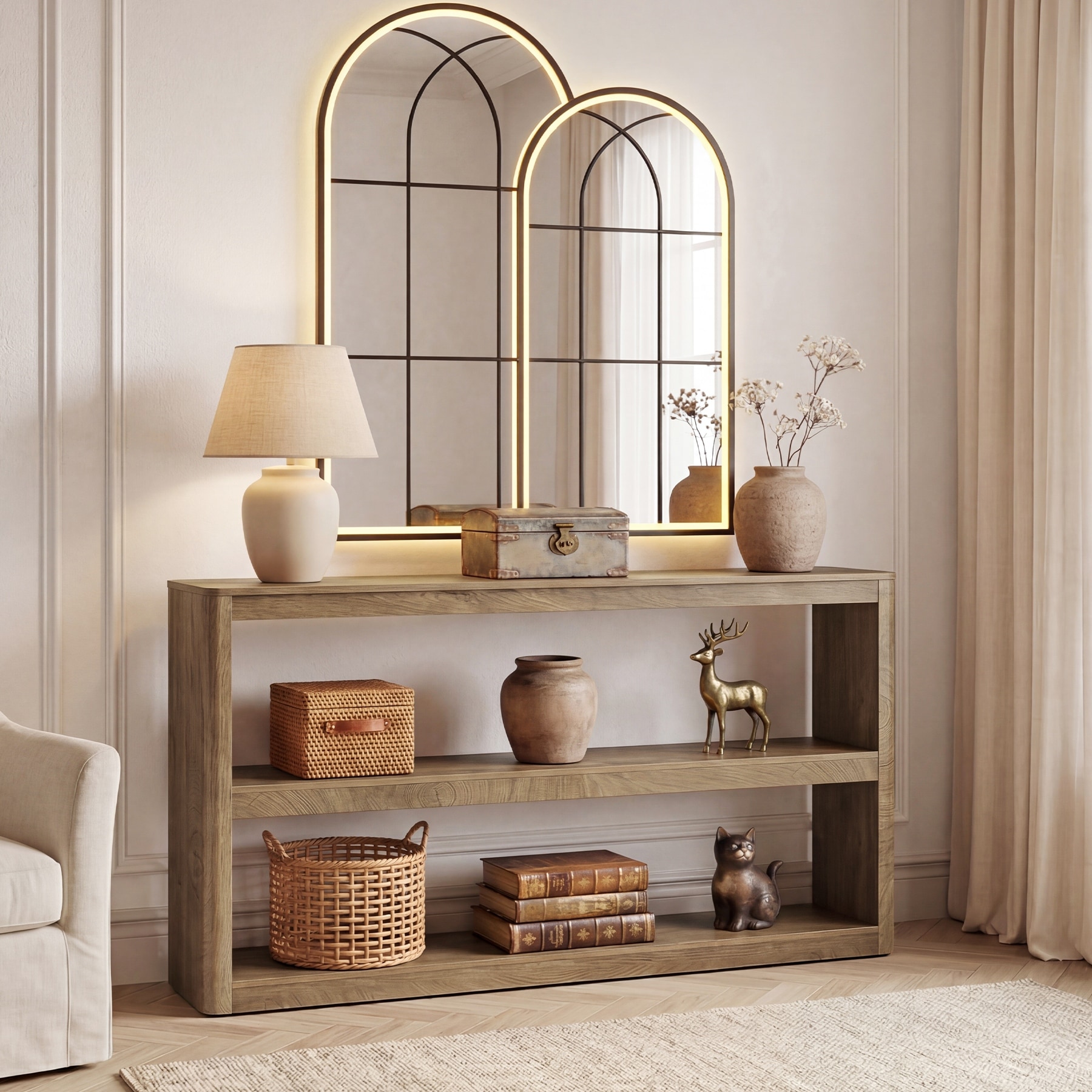 3-Tier Console Table, 63 Inch Long Entryway Table with Storage Shelves
