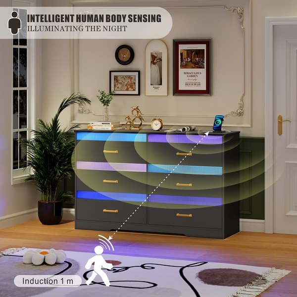 6 Drawers Dresser With LED Light and USB Port - Bed Bath & Beyond - 40266907