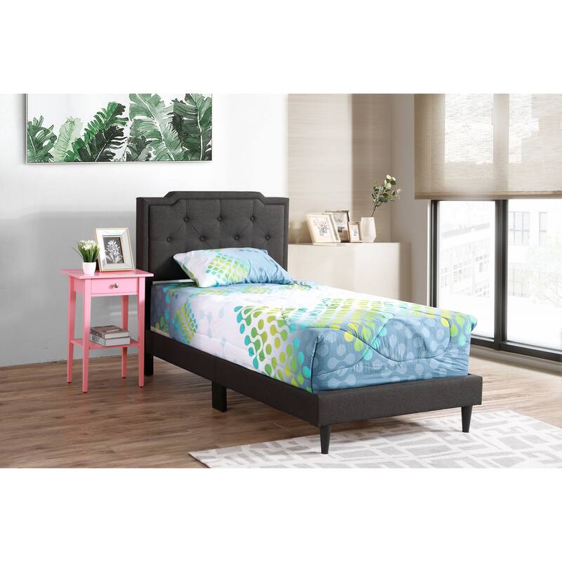 Twin Size Fabric Tufted Platform Bed with Adjustable Headboard and Space-Saving Design