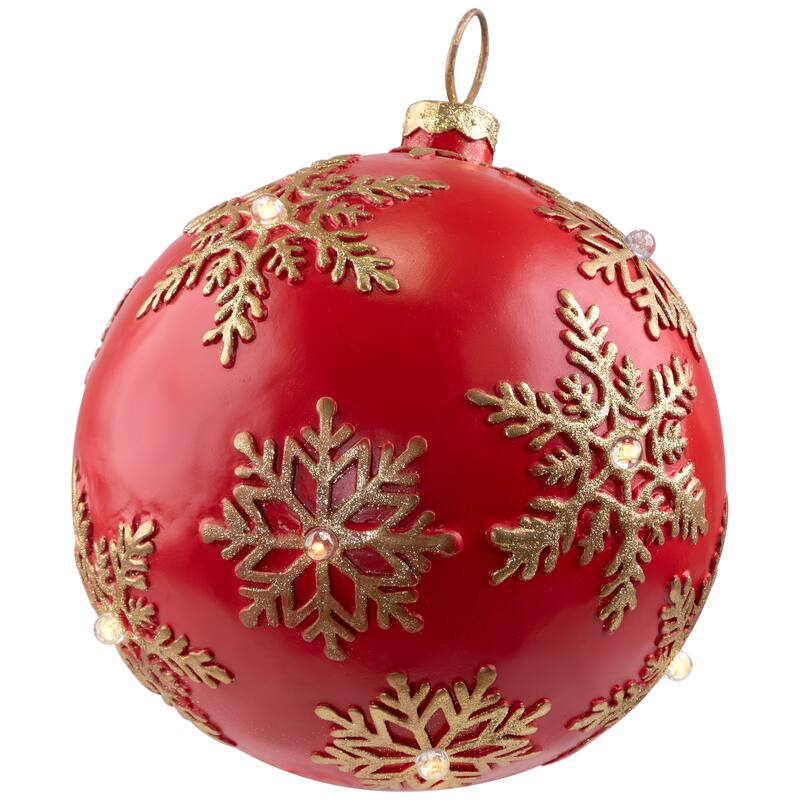 12-Inch Red Gold Large Christmas Ball Ornament Tabletop LED Decoration