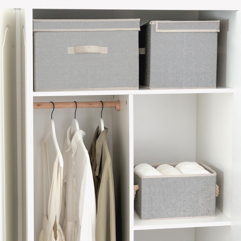 2-Pack Closet Storage Bin with Lid and Handle, Large Fabric Storage Box for Clothes, Towels, Toys, Shoes