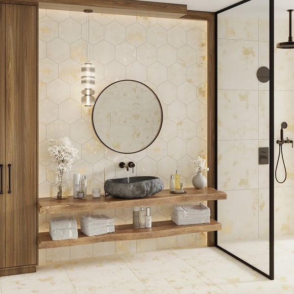 bathroom wallpaper beige tiles