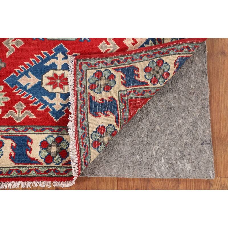 Oriental Kazak Accent Rug Hand-Knotted Geometric Red Wool Carpet - 2'10" x 3'11"