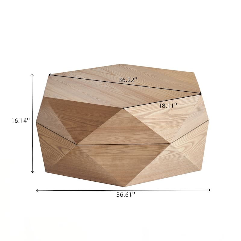 36.61'' Retro Style Polygon Flip Top Coffee Table, with Flip Top for Convenient Access, Hidden Storage