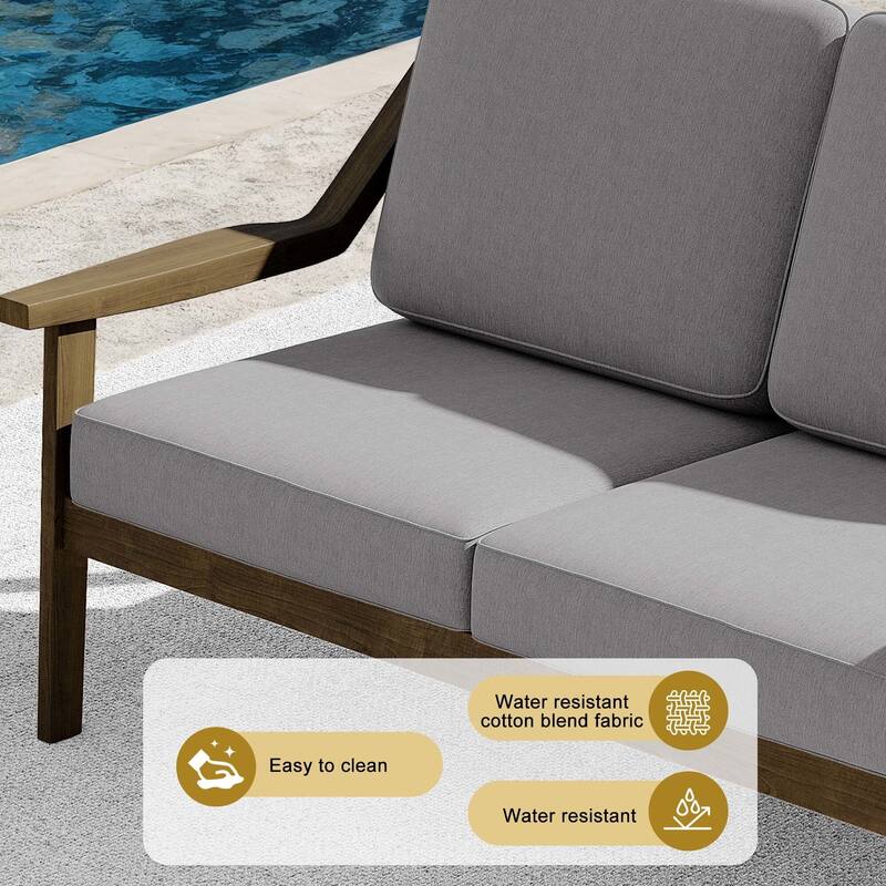 Outdoor Teak Wood Slat Back Patio Loveseat Sofa