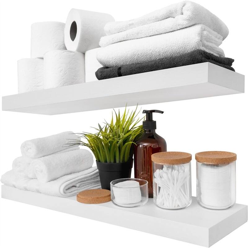 Natural Wood Floating Shelves Set of 2 - 6.7"D x 24"W x 1.2"H - White
