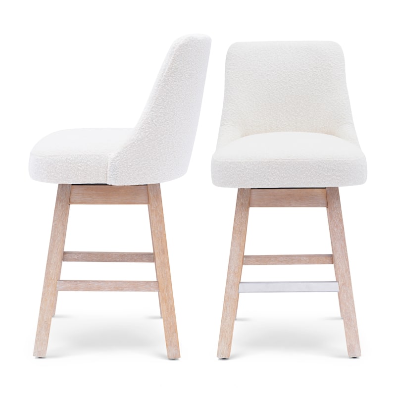 Boucle Polyester Upholstered Swivel Counter Stool - Foot Glides (Set of 2)