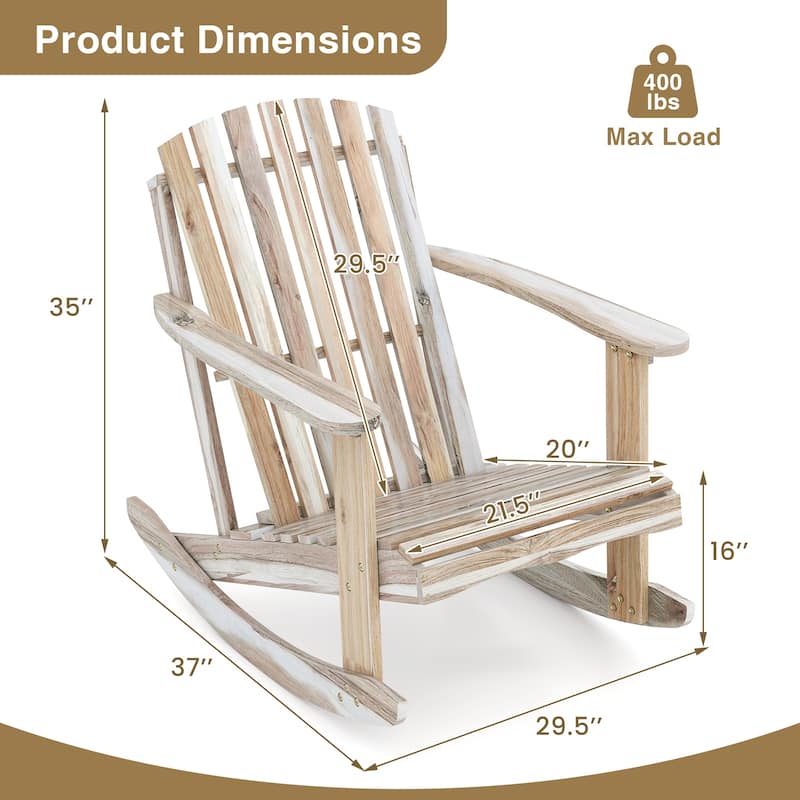 Gymax Adirondack Rocking Chair w/Slatted Seat & High Fanned Back for