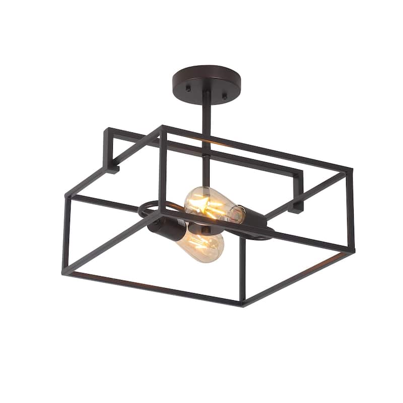 2-light Matte Black Semi-Flush Mount