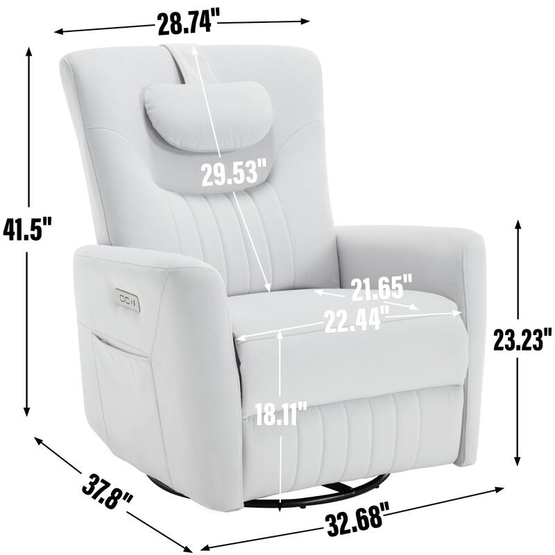 Beige Power Swivel Rocker Recliner with Lumbar Support and USB Ports