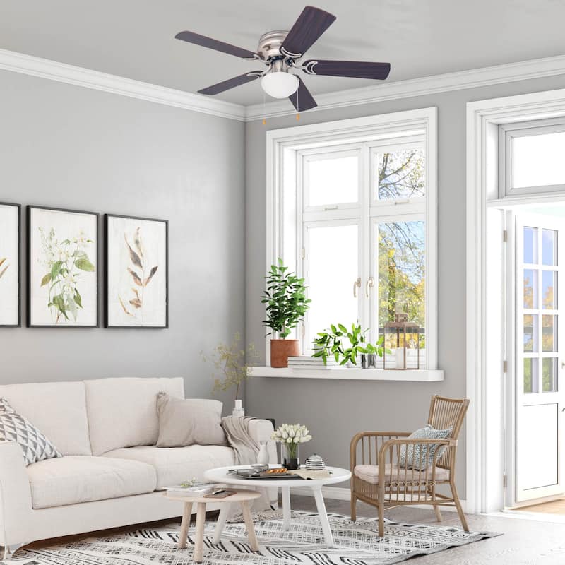 44" Prominence Home Alvina Satin Nickel Traditional Indoor LED Ceiling Fan with Light, Pull Chain