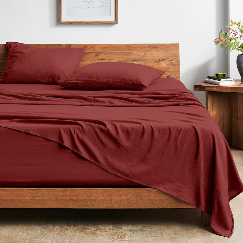 Bare Home Washed Microfiber Deep Pocket Sheet Set - Queen - Rosewood