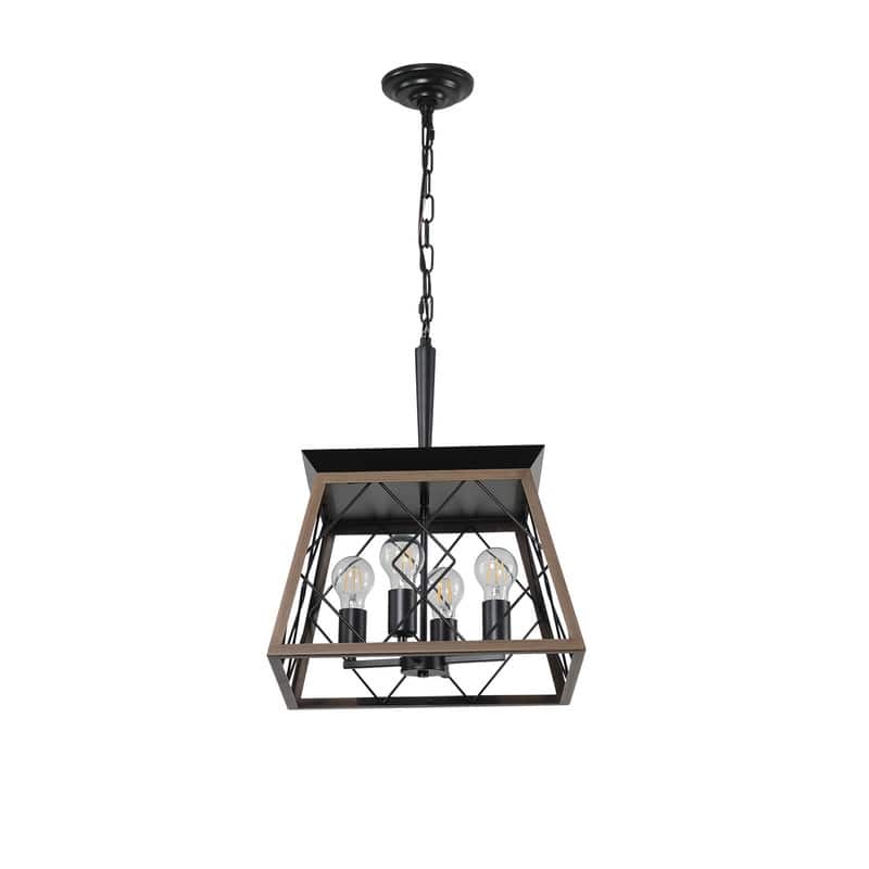 16" Black Industrial 4-Light Pendant Chandelier, Modern Metal Cage Design, Adjustable Hanging Light for Dining Room, (No Bulbs)