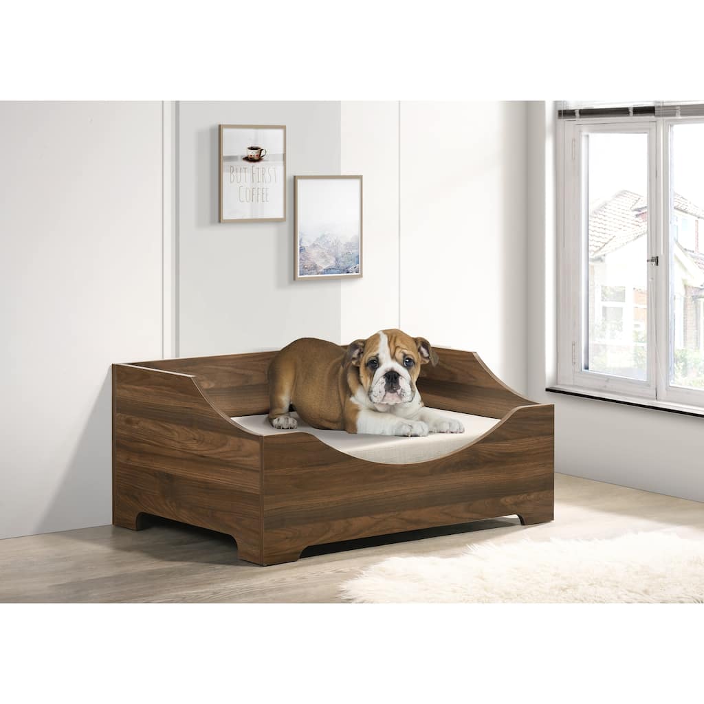 Gibson 36" Brown Alder Wood Finish 36" Wide Modern Comfy Pet Bed with Cushion
