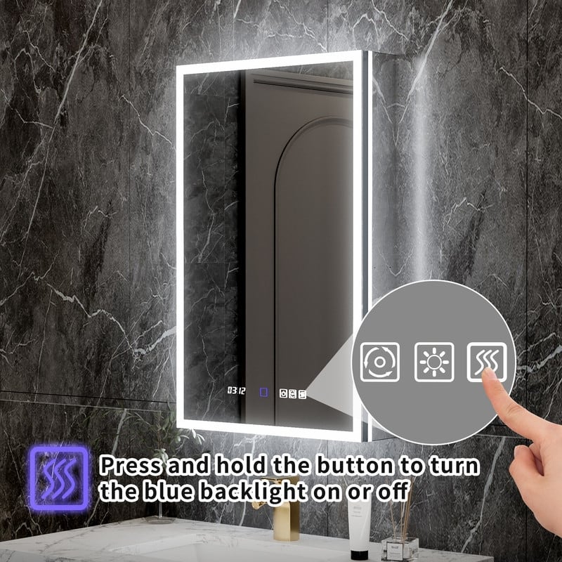MEDUNJESS 20'' x 32'' Frameless Bathroom Cabinet with Defogging