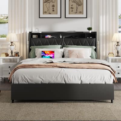 Queen Bed Frame with Ergonomic Headboard