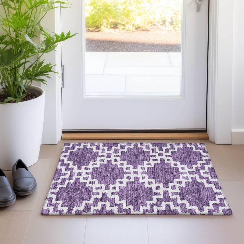 Premium Washable Super Soft Geo Trellis Mayfield Rug - Purple - 1'8" x 2'6"