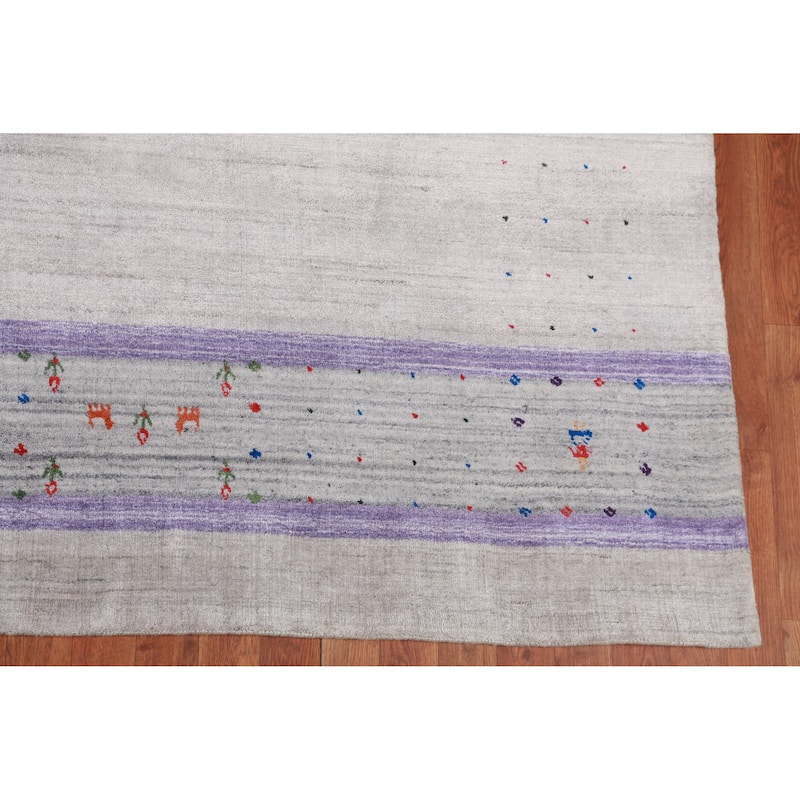 Silver / Gray Gabbeh Indian Area Rug Hand-Knotted Wool Carpet - 8'0" x 10'1"