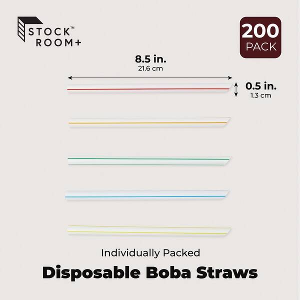 200 Pack Individually Wrapped Boba Tea Straws with Stripes, Jumbo Size