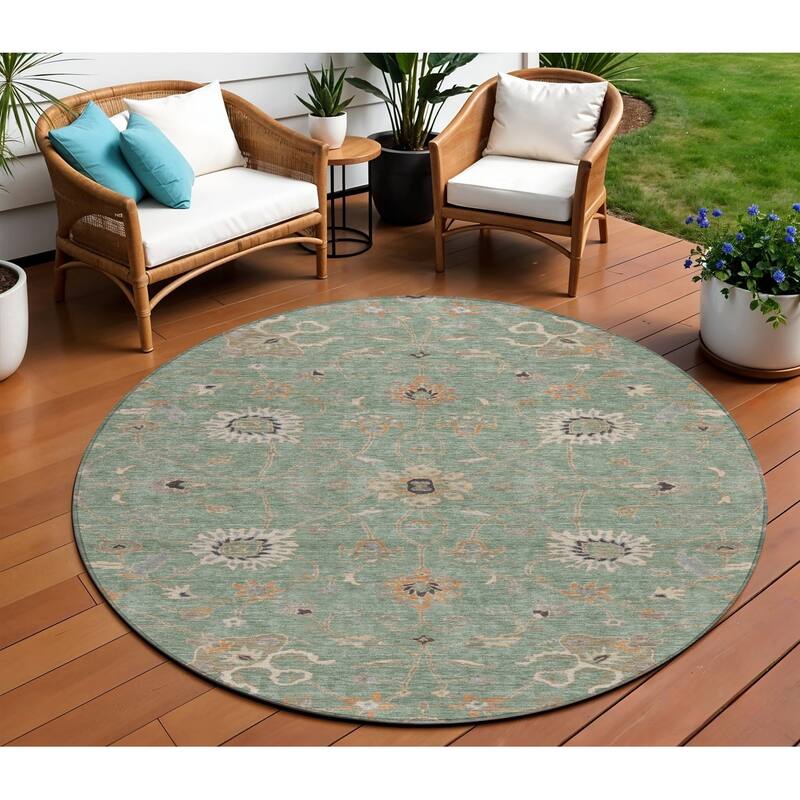 HomeRoots Floral Traditional Rectangle Outdoor Rug - 8' Round