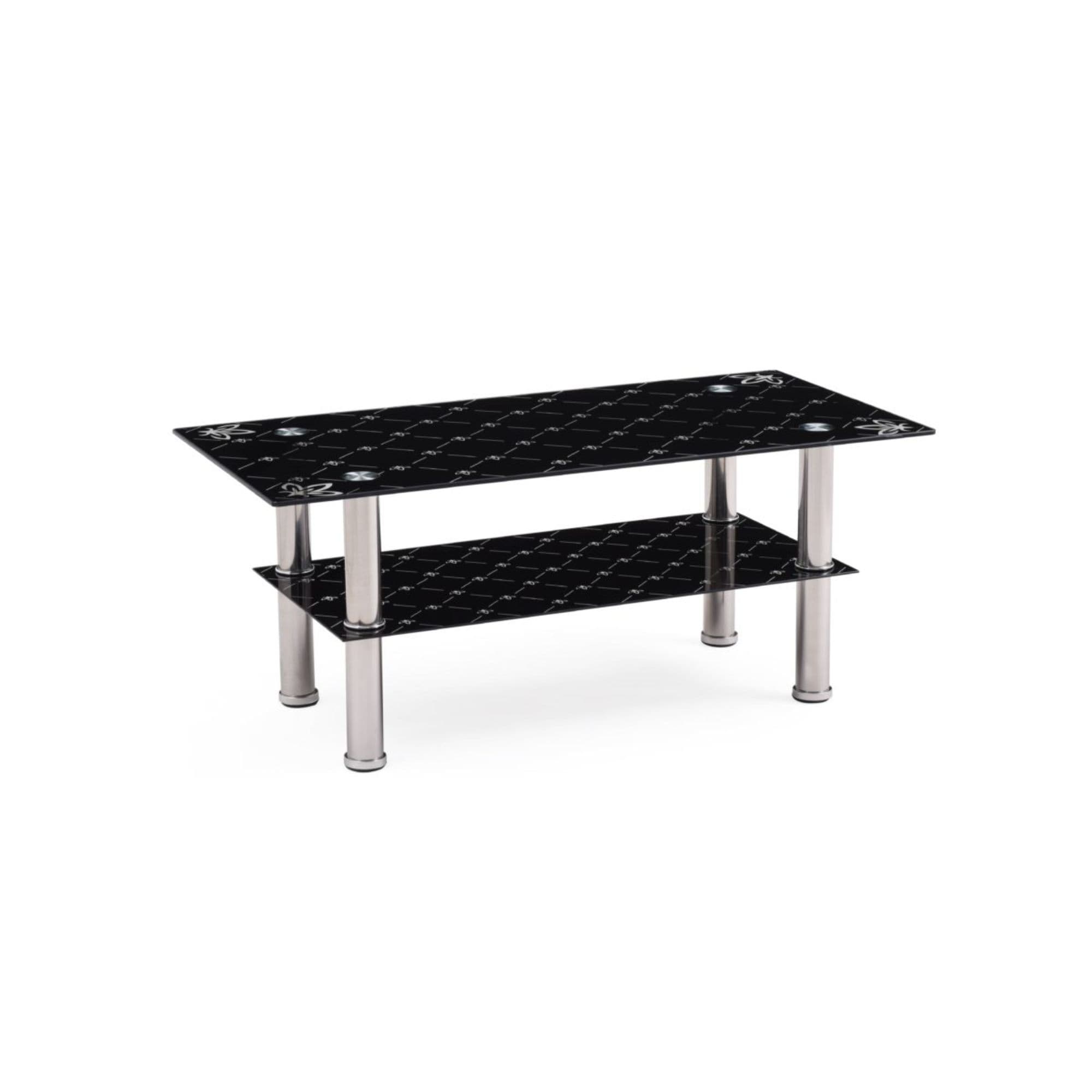 39.25" Black and Silver Tempered Glass Coffee Table
