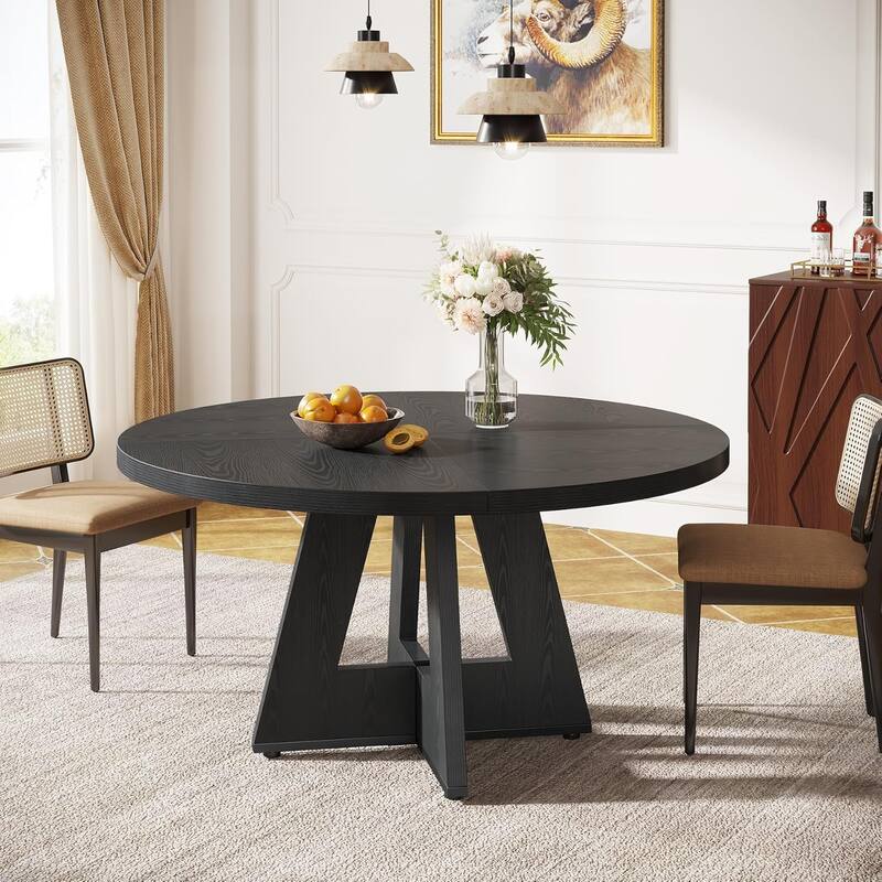 47" Round Dining Table, Wood Top Kitchen Table for Dining/Living Room